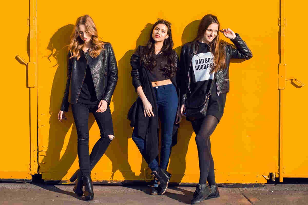 fashion photo of three stylish girls